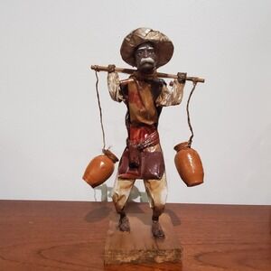 Vintage Mexican Folk Art Handmade Paper Mache Sculpture Man Villager Figurine